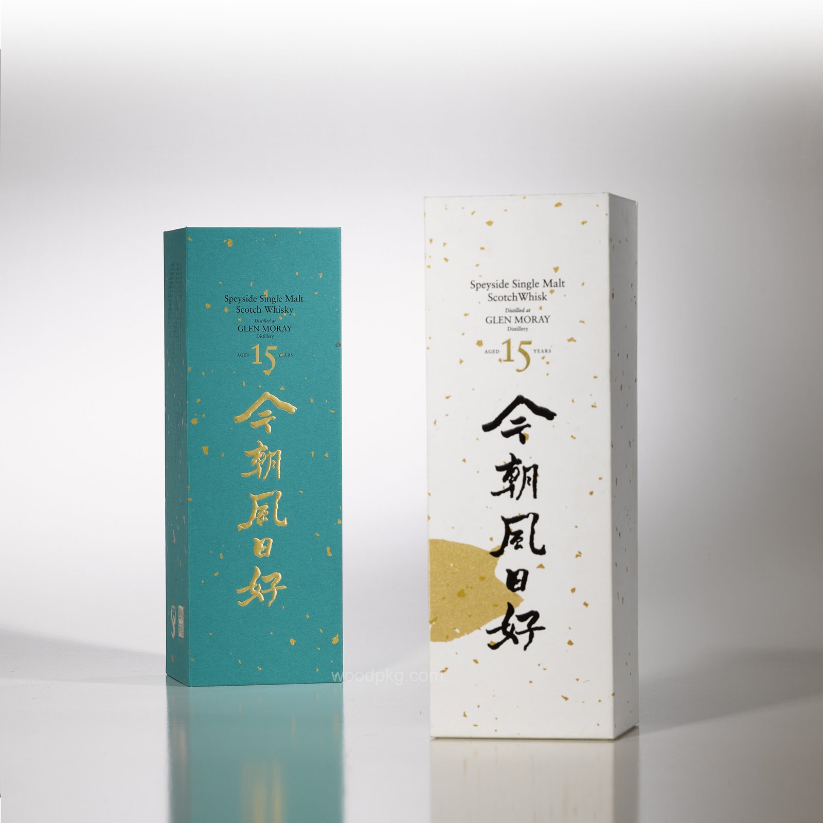 Luxury paper-wrapped MDF presentation box with embossed gold foil calligraphy and refined decorative detailing